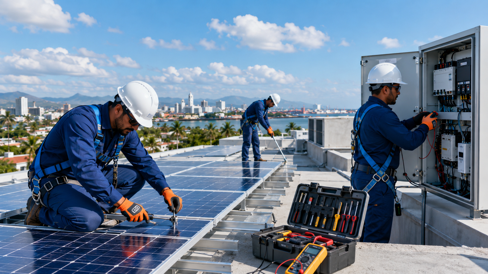 Técnico realizando una instalación eléctrica